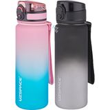Uzspace 2'li Tritan Matara Seti 500 ml Çift Renk Softtouch Ff Collection Tritan Su Matarası - Pembe - Beyaz - Siyah