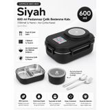 Uzspace 8021-8031 Siyah 600 ml 4 Bölmeli Paslanmaz Çelik Beslenme Kabı (Lunch Box)