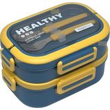 Uzspace Bento 1100ML Lunchbox Katlı 3 Bölmeli Kaseli Sefer Tası Yemek Kutusu (Turuncu-Turkuaz) - Standart