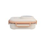 Uzspace Bento 1100ml Lunchbox Tek Katlı 3 Bölmeli Kaseli Çelik Sefer Tası Yemek Kutusu (Bej-Açık Kahve)