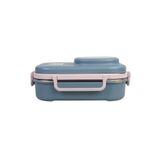 Uzspace Bento 1100ml Lunchbox Tek Katlı 3 Bölmeli Kaseli Çelik Sefer Tası Yemek Kutusu (Lacivert-Pembe)