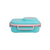 Uzspace Bento 1100ml Lunchbox Tek Katlı 3 Bölmeli Kaseli Çelik Sefer Tası Yemek Kutusu (Turkuaz-Pembe)