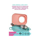 Uzspace Bento 1100ML Lunchbox Tek Katlı 3 Bölmeli Kaseli Çelik Sefer Tası Yemek Kutusu (Turuncu-Turkuaz) - Kestane Akaju - Option-1