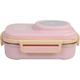 Uzspace Bento 1100ML Lunchbox Yeni Koleksiyon Tek Katlı 3 Bölmeli Kaseli Çelik Sefer Tası Yemek Kutusu - Açık Pembe - Sarı