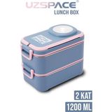 Uzspace Beslenme Kutusu Paslanmaz Çelik - 1200 ml Sos Kaseli 2 Katlı Çatal Kaşık Hediyeli - Gri