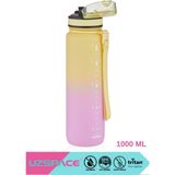 Uzspace Büyük Boy 1000ML Motivasyon Matarası Çift Renk Softtouch Tritan Su Matarası - Açık Sarı