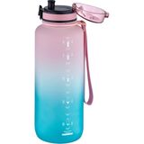 Uzspace Motivasyon Matarası Mega Büyük Boy Çift Renk 1500 ml - Pembe - Yeşil
