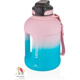 Uzspace Pipetli Motivasyon Matarası 1700 ml Mega Büyük Boy Çift Renk 2 Farklı Renk - Mavi-Pembe