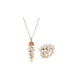 Üzüm Salkımı Doğal İnci Kolye Yüzük İkili Set (Rose)