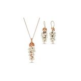 Üzüm Salkımı Doğal İnci Küpe Kolye İkili Set (Rose)