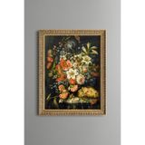 Üzümler ve Zambaklar Natürmortu - Vintage Desenli Çerçeve - İnce Model, Altın5, 21 x 30