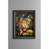 Üzümler ve Zambaklar Natürmortu - Vintage Desenli Çerçeve - İnce Model, Gümüş, 21 x 30