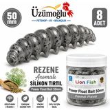 Üzümoğlu Gri Rezene Aromalı Silikon Tırtıl 50MM 8 Adet Alabalık Sivri Sazan