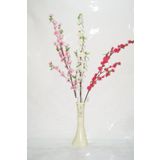 Uzun 40 Cm Krem Rengi Desenli Vazo Ve Kırmızı Beyaz Pembe Sakura Bahar Dalları
