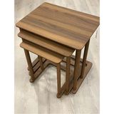 Uzun Aksesuar Ezel Tekerlekli C Zigon Sehpa Açık Meşe MDF Malzemeden Modern Tasarım 3 Parça Set - Ceviz