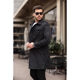 Uzun Beli Kemerli Apoletli Trençkot & Pardesü Siyah