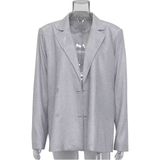 Uzun Büyük Boy Blazers, Rahat Glitter Ceket, Blasier Ceket Simli Kumaş, Oversize Kesim Simli Ceket - Silver