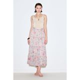 UZUN BÜZGÜLÜ ŞİFON ETEK PASTEL FLORAL
