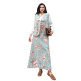 Uzun Çiçekli Yelek-Etek Takımı (2 li Takım) (Turkuaz-Pembe, M)