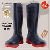 Uzun Çizme İş Güvenlik Çizmesi Numara 42 İnşaat Tarım Bahçe Kimya Petrol Çiftilik Gaz 36 Cm