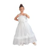Uzun Etekli , Askılı Kız Cocuk Gül Motif Abiye Elbise M00670