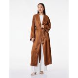 Uzun Geniş Kollu Kuşak Detaylı Uzun Saten Kimono