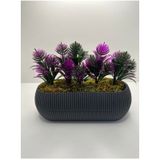 Uzun Gri Saksıda Yapay Çiçek Yeşil Iğneli Çam Demeti Dekoratif Mutfak Banyo Masa Çiçeği 21x9x7 Cm - Fuşya