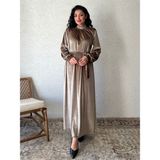 Uzun Kadife Elbise (Bej, L-XL)