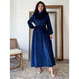 Uzun Kadife Elbise (Lacivert, 2XL-3XL)