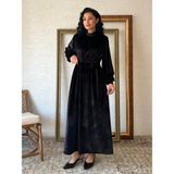 Uzun Kadife Elbise (Siyah, L-XL)