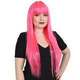 Uzun Kahküllü Fiber Sen Peruk / Neon Pembe