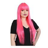 Uzun Kahküllü Fiber Sentetik Peruk - Neon Pembe