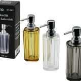 UZUN KARE TABAN -SEKİZGEN GÖVDE ŞEFFAF - RENKLİ AKRİLİK - MİKA KRİSTAL SIVI SABUNLUK 200ML (2818)