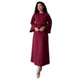 Uzun Kaşe Bluz-Etek Takımı (2li Takım) (Bordo, L-XL)