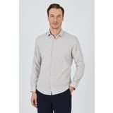 Uzun Kol Çizgili Desen Bez Ayağı İtalyan Yaka Cepsiz Esnek Classic Slim Fit Gömlek 1004250200