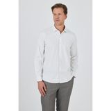 Uzun Kol Çizgili Desen Bez Ayağı Italyan Yaka Cepsiz Esnek Classic Slim Fit Gömlek 1004250202 - 2XL - Beyaz - Mavi