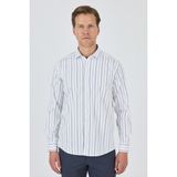 Uzun Kol Çizgili Desen Bez Ayağı Italyan Yaka Cepsiz Esnek Classic Slim Fit Gömlek 1004250203 - Beyaz - XL