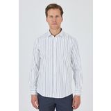 Uzun Kol Çizgili Desen Bez Ayağı İtalyan Yaka Cepsiz Esnek Classic Slim Fit Gömlek 1004250203