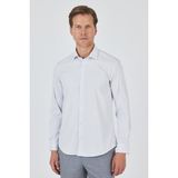 Uzun Kol Çizgili Desen Bez Ayağı Sert Yaka Cepsiz Esnek Classic Slim Fit Gömlek 1004250159 - Beyaz - XL