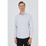 Uzun Kol Çizgili Desen Bez Ayağı Sert Yaka Cepsiz Esnek Classic Slim Fit Gömlek 1004250159 - Beyaz