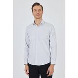 Uzun Kol Çizgili Desen Bez Ayağı Sert Yaka Cepsiz Esnek Classic Slim Fit Gömlek 1004250159