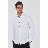Uzun Kol Desenli Armürlü Ata Yaka Pamuklu Ceremony Slim Fit Gömlek 1004250207 - Beyaz