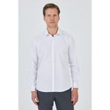 Uzun Kol Desenli Armürlü Sert Yaka Cepsiz Pamuklu Classic Slim Fit Gömlek 1004250185 - Beyaz
