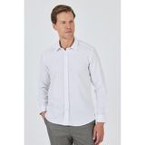 Uzun Kol Desenli Armürlü Sert Yaka Cepsiz Pamuklu Classic Slim Fit Gömlek 1004250191 - Beyaz