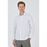 Uzun Kol Desenli Armürlü Sert Yaka Cepsiz Pamuklu Classic Slim Fit Gömlek 1004250208 - Beyaz - XL