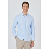 Uzun Kol Düz Bez Ayağı Düğmeli Yaka Cepsiz Pamuklu Casual Slim Fit Gömlek 1004250212 - Koyu Mavi - XL