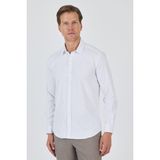 Uzun Kol Düz Bez Ayağı Sert Yaka Cepsiz Pamuklu Classic Slim Fit Gömlek 1004250195 - Beyaz