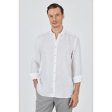 Uzun Kol Düz Keten Düğmeli Yaka Cepsiz Casual Comfort Fit Gömlek 1004250114 - Beyaz