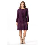 Uzun Kol Hayat Bağlamalı Sonbahar Ve Kışlık Nakışlı Otantik Kısa Yünlü Viskon Elbise Mürdüm Mrd