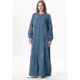 Uzun Kol Laçin Baskılı Müslin Mevsimlik Ferace Indigo Indg - 4XL - 5XL - İndigo